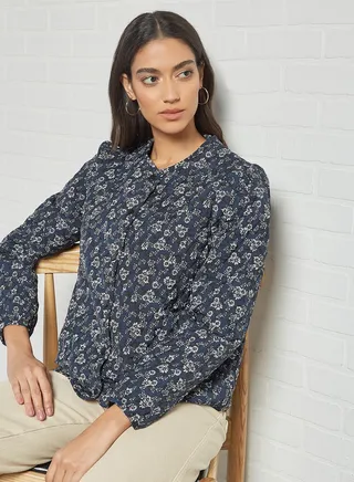 Patterned Bomber Jacket Blue Indigo 
