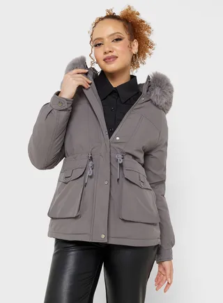 Padded Jacket With Fur Hood