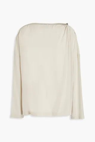 Bead-embellished silk crepe de chine blouse
