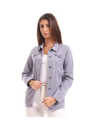 Casual Plain-Basic Long Sleeve Jackets Grey 