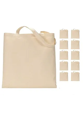 Canvas Jute Bag, Lightweight Medium Reusable Grocery Shopping Cloth Bags, Suitable for DIY, Advertising, Promotion, 39X34CMGift 10pcs 