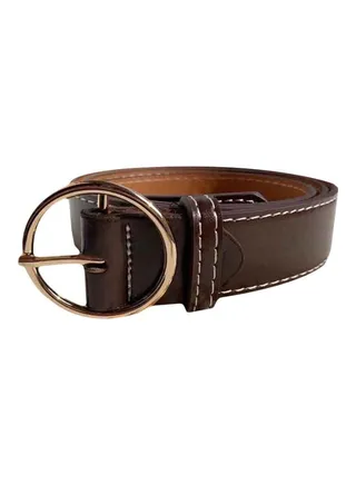 Round Pin Buckle Belt Coffee/Gold 