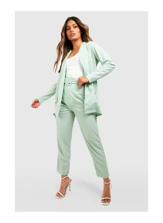 Tailored Blazer And Self Fabric Belt Trouser Suit 