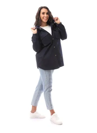 Navy Blue Fly Zipper Polyester Jacket_Navy Blue 