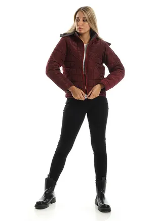 Quilted Hooded Double Face Jacket - Grey & Burgundy 