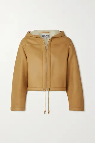 Loewe - Hooded Shearling Jacket - Brown