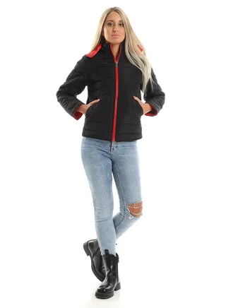 Quilted Hooded Double Face Jacket - Black & Red 