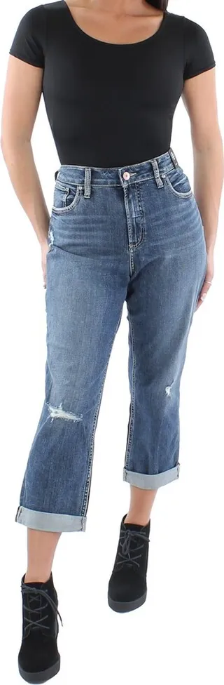 Avery Womens Denim Distressed Cropped Jeans