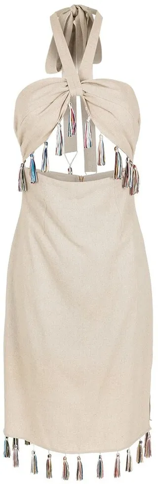 Tassel-Trim Halterneck Midi Dress