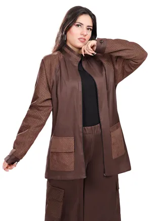 Raglan Sleeves Faux Suede Jacket  - Brown 