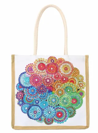 Mandala Diamond Painting Tote Bag,5D DIY Rhinestone Cross Stitch Shopping Bags Paint by Number Gems Art Craft Handmade Shoulder Bag Reusable Canvas Grocery Bag for Women Gift 