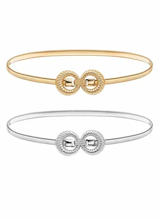 Skinny Stretch Belt for Women 2 Pieces Silver and Gold Waist Belt Thin Cinch Belts Adjustable Interlock Buckle for Dress Jeans Formal Clothing Skirts and Pants 