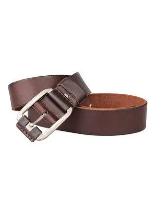 Leather Pin Belt Buckle Dark Brown 