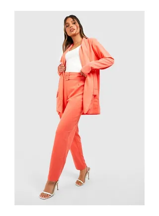 Tailored Blazer And Self Fabric Belt Trouser Suit 