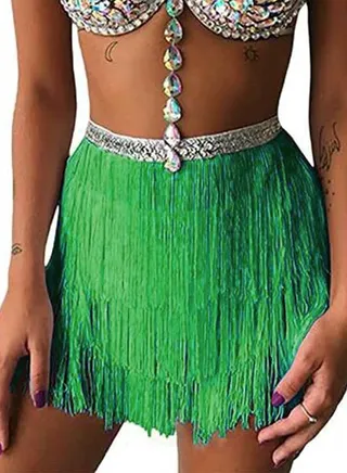 Fringe Waist Chain Skirt Belly Dance Tassel Waist Wrap Belt Skirts Party Rave Costume Green 