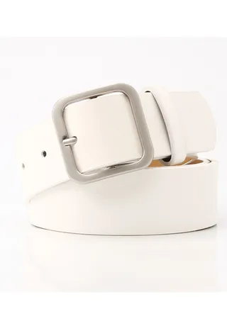 Vintage Simple Versatile Square Button PU Leather Belt 105cm White 