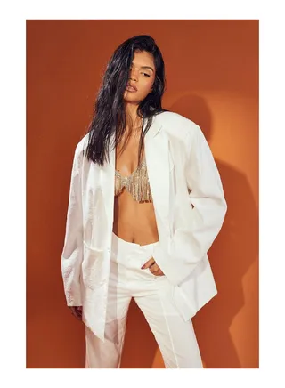 Premium Linen Oversized Relaxed Blazer 