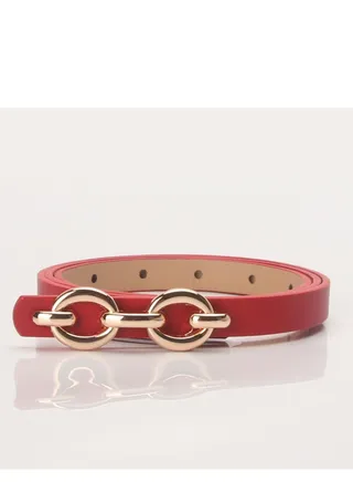 Women's Belt Alloy Buckle Versatile Dress West Decorative Niche Jeans Pu Leather 105cm Red 
