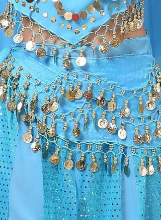 Belly Dance Belt With Coins Pendant Waist Chain Skirt Hip Scarf Belt Dance Costume Accessory Lake Blue 