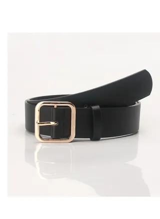 Vintage Simple Versatile Square Button PU Leather Belt 105cm Black 