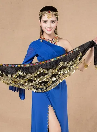 Coins Pendant Diamond Waist Chain Skirt Belly Dance Waist Wrap Belt Skirts Party Rave Costume Black 