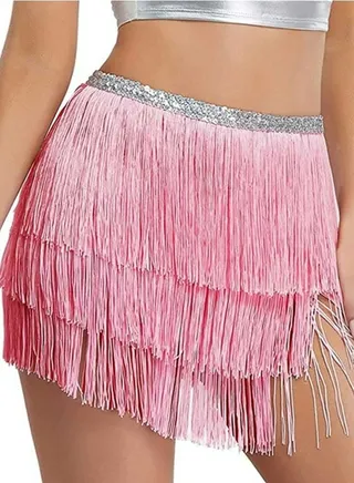 Fringe Waist Chain Skirt Belly Dance Tassel Waist Wrap Belt Skirts Party Rave Costume Pink 