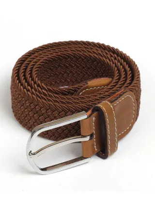 105-110cm Elastic Braided belt Needle Buckle Elastic Belt Casual Canvas Brown 