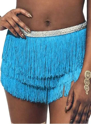 Fringe Waist Chain Skirt Belly Dance Tassel Waist Wrap Belt Skirts Party Rave Costume Lake Blue 