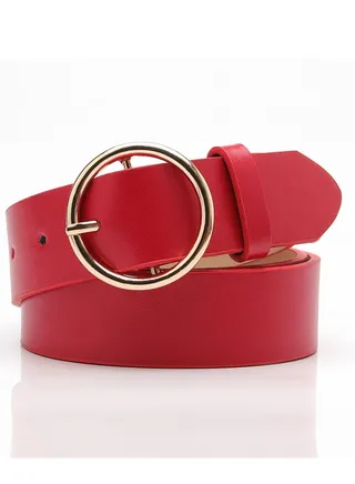 Round Button Casual Simple Versatile Women's Jeans Accessory Belt 105cm Red 
