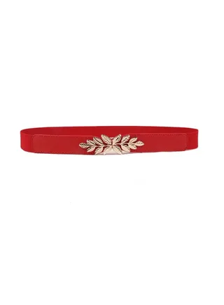 Flower Elastic Decorative Belt Elastic Pearl Inlaid 63cm Red 