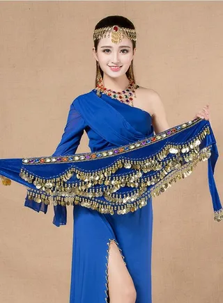 Coins Pendant Diamond Waist Chain Skirt Belly Dance Waist Wrap Belt Skirts Party Rave Costume Dark Blue 
