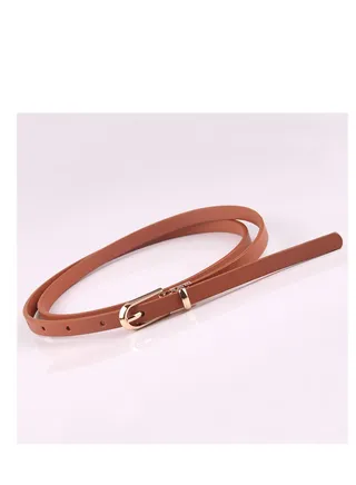Dress With Sweater Thin Belt Women's Versatile Needle Button PU Small Belt 105cm Brown 