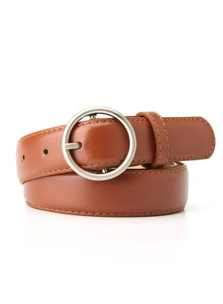 Ladies Belt Of Casual Pu Leather Jeans With Round Button Decoration 105cm 