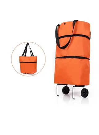 New Foldable Shopping Bag Pull Cart Trolley Bag with Wheels Convenient Shopping Bags Reusable Grocery Bags Storage Shopper Bags 