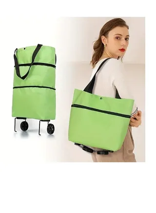 New Foldable Shopping Bag Pull Cart Trolley Bag with Wheels Convenient Shopping Bags Reusable Grocery Bags Storage Shopper Bags 