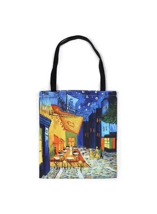 Van Gogh Inspired Canvas Bag: Oil Painting Cafe Terrace at Night Holder Handbag, Shopping Bag 