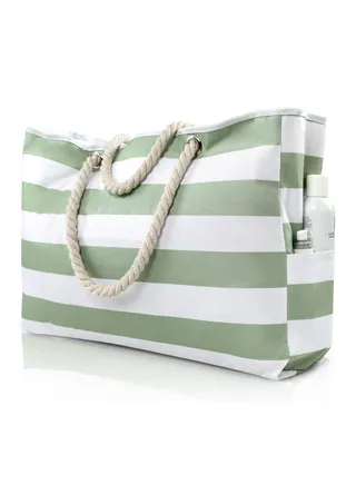 Beach Bag for Women, Large Beach Tote Bag, Waterproof Sandproof Beach Bag with Zipper, Large Swim Pool Beach Tote, Large Stripe Beach Tote, Canvas Beach Tote bag with Zipper for Pool Travel 