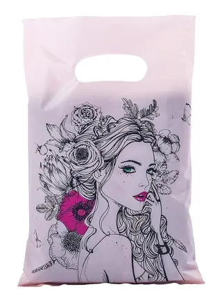 Plastic Bag with Die Cut 100 PCS Handle Bag, Reusable Good Merchandise Bag, Shopping Bag, Retail Bag, Restaurant Bag, Gift Bag Wrapping Bag with Die Cut Handles, 15cm x 20cm Pink Girl Pattern 
