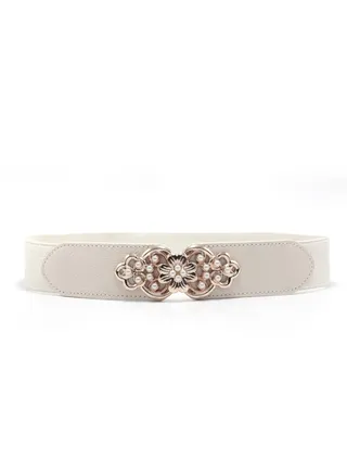 Flower Elastic Decorative Belt Elastic Pearl Inlay 65cm Beige 