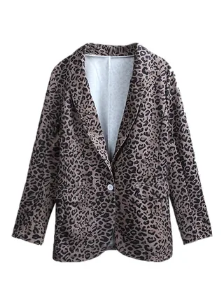 Elegant Leopard Print Blazer Coat Yellow 