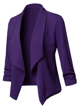 Solid Asymmetrical Open Front Blazer Purple 