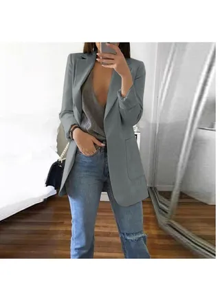 Womens Lapel Casual Blazer Jacket Button Down Long Sleeve Coats Slim Fit Work Office Loose Outerwear Suit with Pockets 