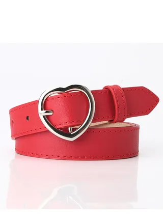 Women's All-purpose Denim Pants With Heart-shaped Pin Buckle Belt 105cm Red 