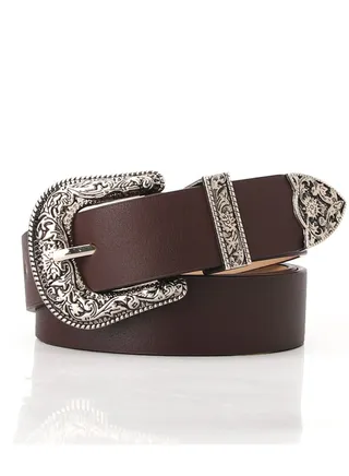 Classic Ladies Retro Pin Buckle Cool Decorative Jeans Belt 105cm Brown 