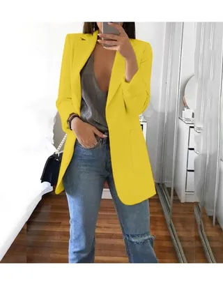 Womens Lapel Casual Blazer Jacket Button Down Long Sleeve Coats Slim Fit Work Office Loose Outerwear Suit with Pockets 