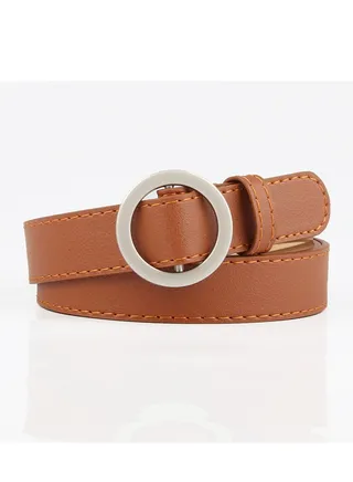 Round Buckle Non-hole Simple Student Jeans Belt 105cm Brown 