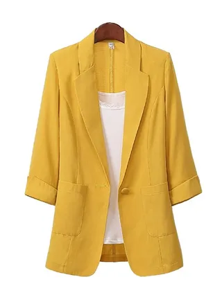 Long Sleeves Cotton Coat Lemon Yellow 