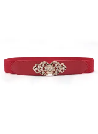 Flower Elastic Decorative Belt Elastic Pearl Inlay 65cm Red 