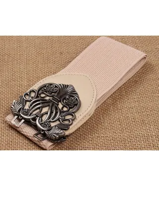 65cm Korean Version Of The Imperial Palace Carved Wide Belt For Women With Elastic Pink 