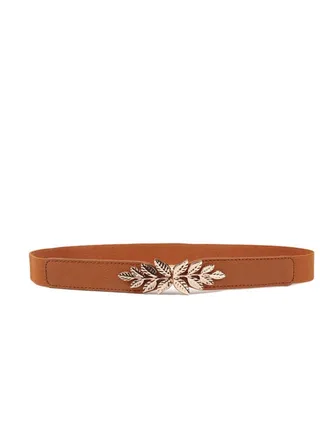 Flower Elastic Decorative Belt Elastic Pearl Inlaid 63cm Brown 